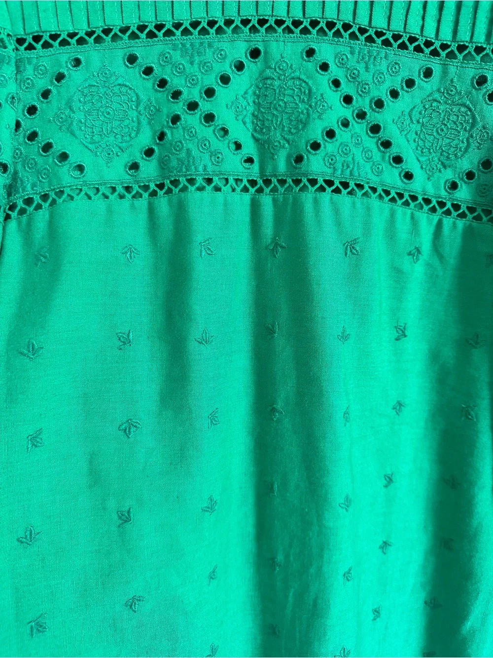 SEZANE Green Eyelash Knit Puff Sleeve Lotta Blouse with Ruffle Collar
